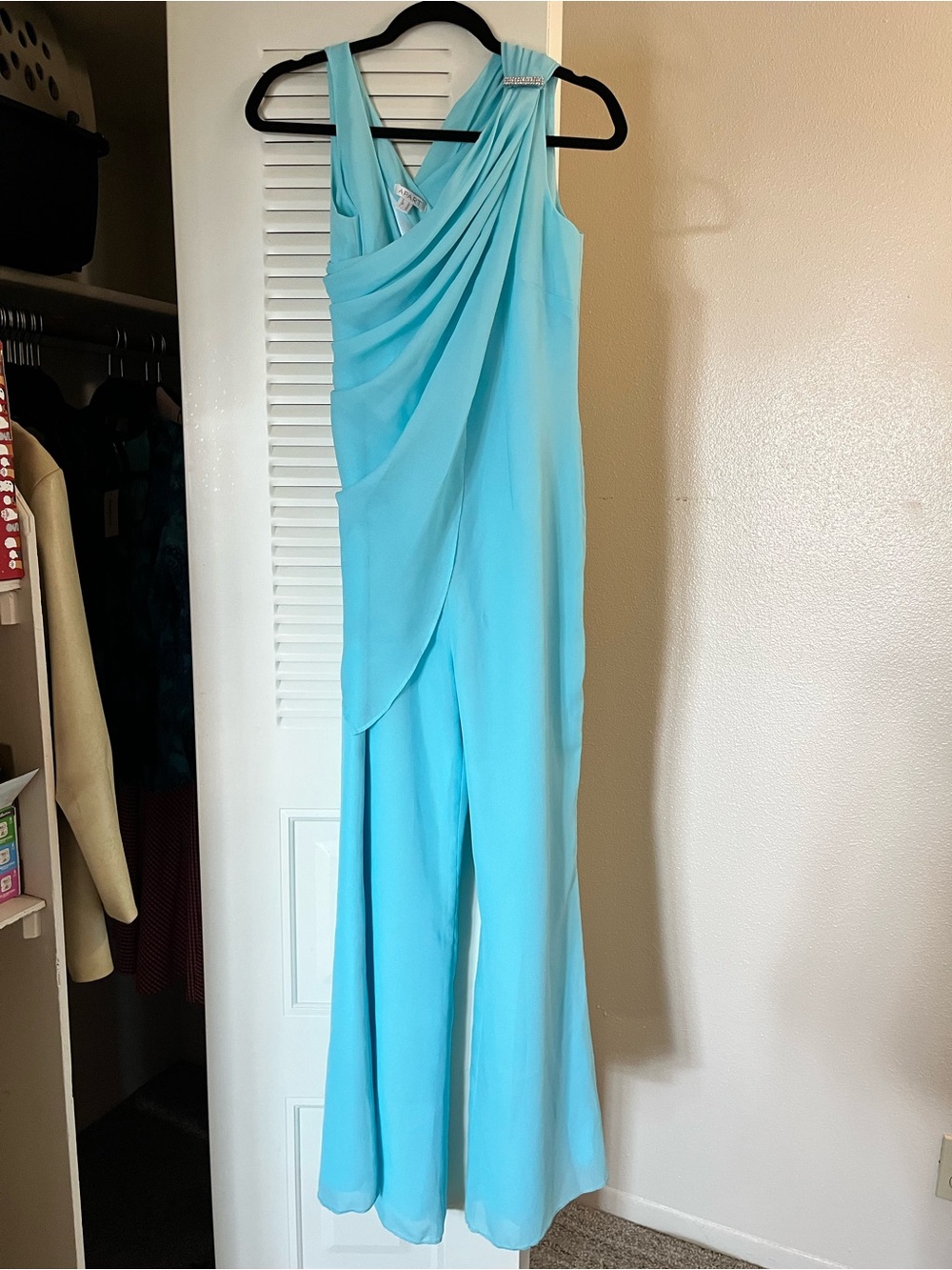 APART Aqua Disco Jumpsuit with Matching Brooched Sash